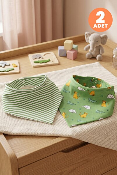 Just inner Baby Boy 2-Piece Cotton Triangle Scarf Bib Safari and Striped Patt...