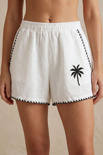 MAIRA Swimwear Stella Palmiye Nakışlı Keten Şort