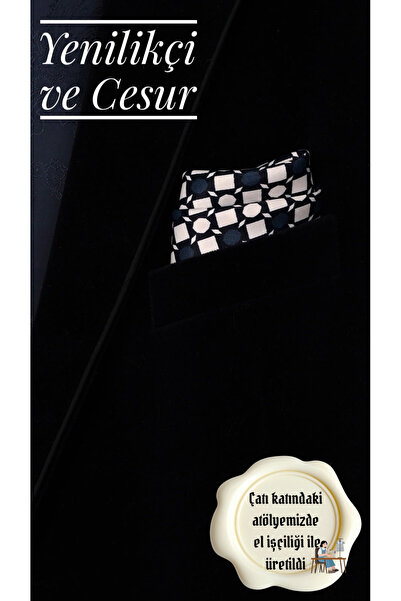 Store Desenli Lacivert Beyaz Erkek Cep Yaka Mendili Ceket Mendili