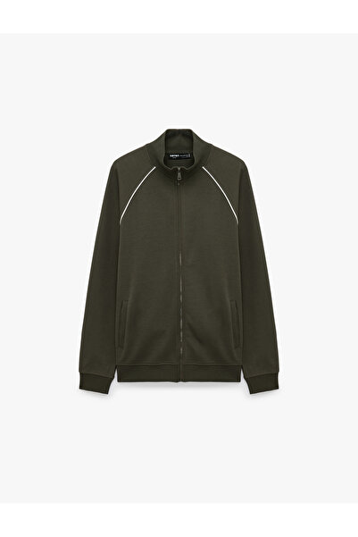 Koton Long Sleeve Cotton Ribbed Cardigan with Pockets and Zipper