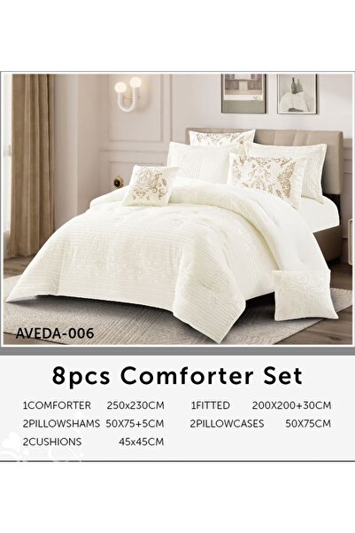 BIET ALMAFROSHAT Nefren Premium Velvet Fabric 8 Piece Comforter Set
