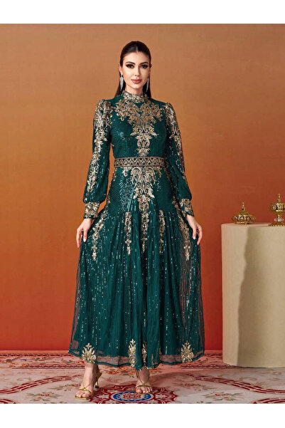 OEM Rochie dama, verde, cu maneca lunga, eleganta, L