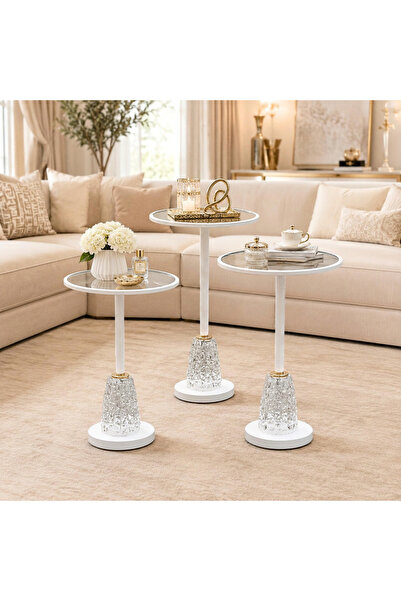 laverahome طقم 3 طاولات أبيض خدمة فاخرة – تصميم عصري بلمسة ملكية |