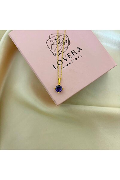 Lovera Jewellery 925 Ayar Gümüş Sertifikalı 14K Gold Renk Tek Taş Kolye