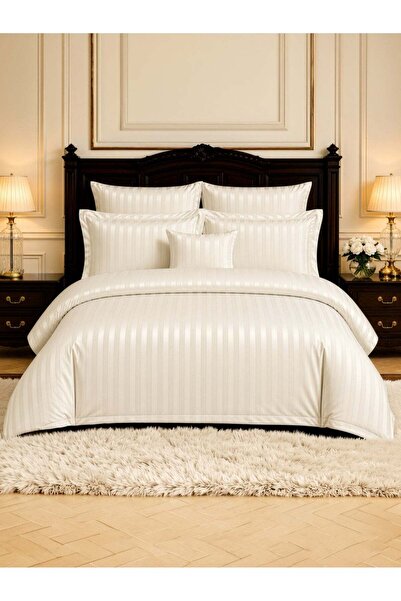 Donetella Striped Comforter Set, King Size Fits 200x200cm, 8-Piece Hotel Bedd...