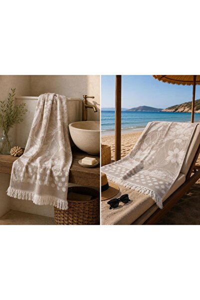 Missi Ege Esintisi Jacquard Peshtemal - Μπεζ με σχέδιο λωτού - 100% βαμβακερό...