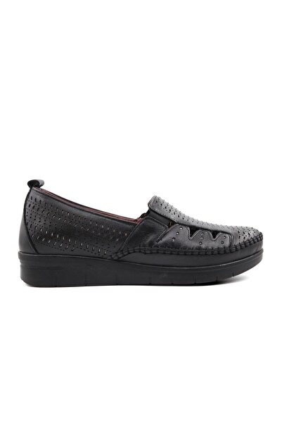 Castle Black 42660 Genuine Leather Black Women's Daily Mother Shoes