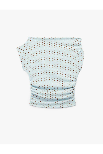 Koton Bürümcük Kumaş Asimetrik Yaka Kısa Kollu Drapeli Slim Fit Puantiyeli Bluz