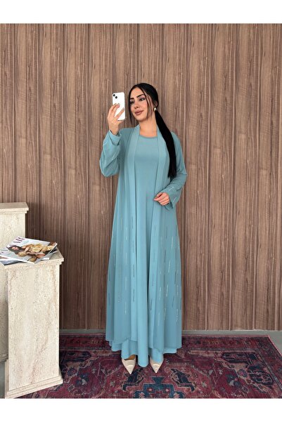 Missrosemoon Yeni Sezon Büyük Beden Tesettür 2’li Elbise Takım –Taş Detaylı U...