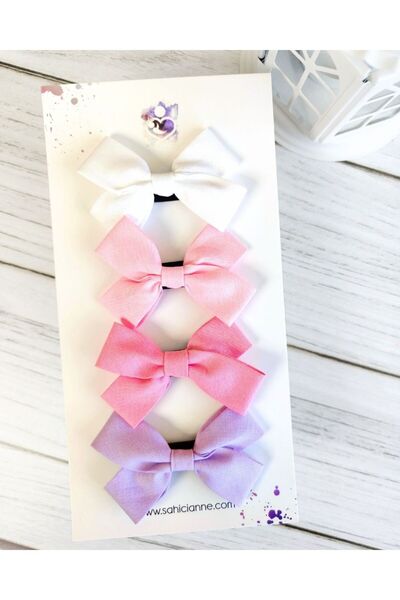 Sahici Anne 4-Piece Cotton Ribbon Bow Hairless Baby Hair Clips, 7cm White Lig...
