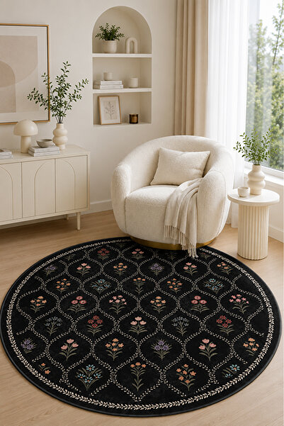 PINKIE HOME Dijital Kaymaz Yıkanabilir Renkli Çiçekli Salon Halısı Mutfak Hal...