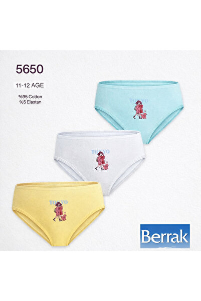 Berrak Girl's Colorful Patterned Cotton Slip Panties Set of 3