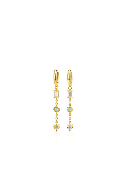 Siminkari Opal Taşlı Zincirli Sallantılı Gold Halka Küpe 925 Ayar Gümüş Üzeri...