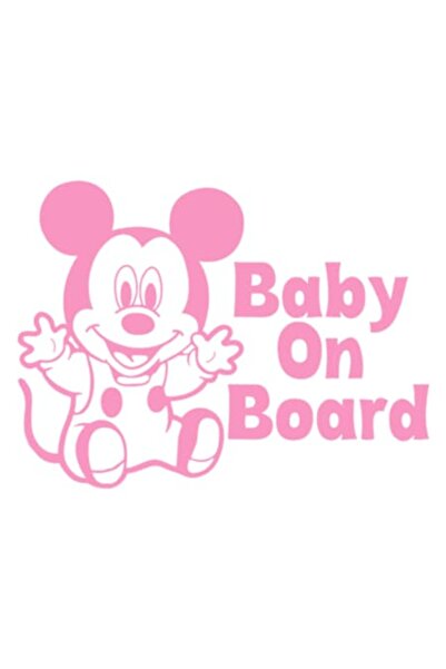 Universal Autocolant decorativ auto  "BEBE LA BORD ", Mickey, 10cm, Roz