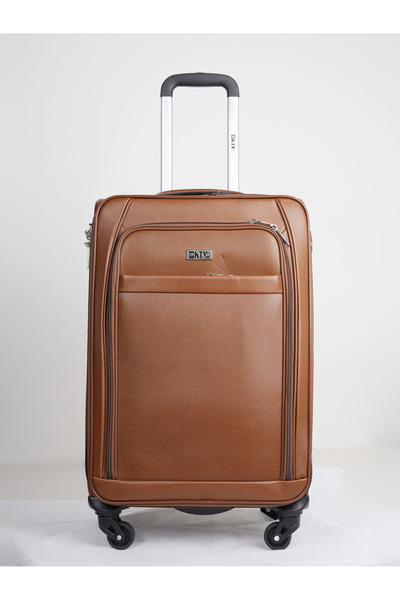 KTMC Small Leather Luggage Lightweight Trolley Bag with 4 Spinner Wheels and ...