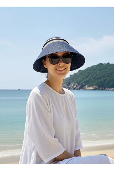 Marina Swimwear Navy Blue Straw Visor Hat - 14398