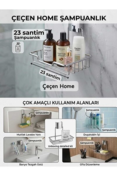 ÇEÇEN HOME Luxury Chrome Shampoo Holder 23cm Bathroom Organizer Shelf - Solid...