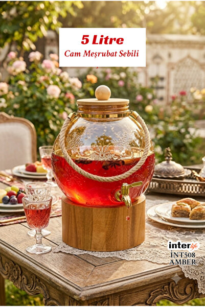 İnterlife Yuvarlak Cam Şerbet Sebili Askılı Stantlı Musluklu Meşrubat Sebili ...
