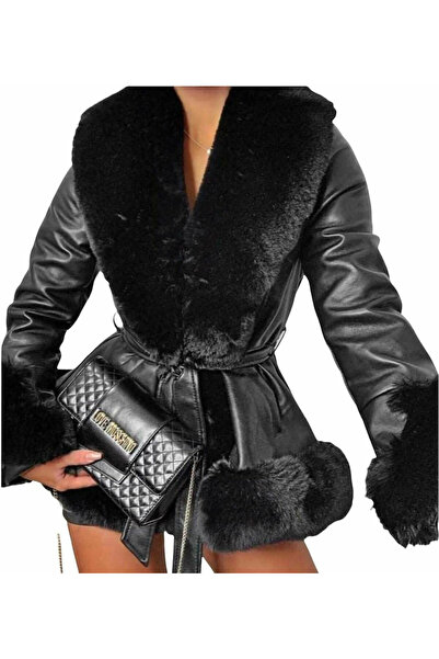 Woman's Fashion Γυναικείο Μαύρο Παλτό με Λεπτομέρειες από Γούνα
