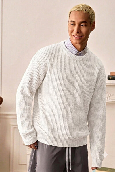 Tarz Cool Men's Crew Neck Ribbed Knit Acrylic Cotton Sweater