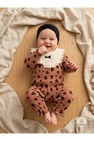 Gökçe Baby Heart Lace Collar Baby Girl Romper & Black Headband 2-Piece Set