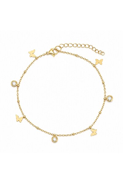 Bijuteria SORELLY Brățară de gleznă placată cu aur de 14k cu pandantiv fluture