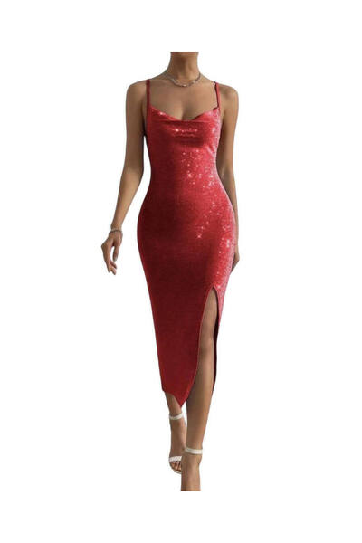 Woman's Fashion Καλοκαιρινό μίντι βραδινό φόρεμα κόκκινο