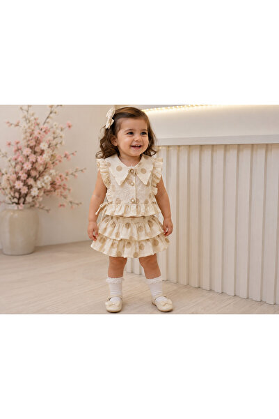 ues Baby Girl Latte Polka Dot Ruffle Skirt Set