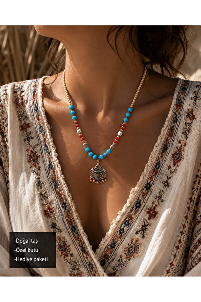 HER ŞEY NOTA www.herseynota.com Zareen Ethnic Turquoise Beaded Necklace – Aut...