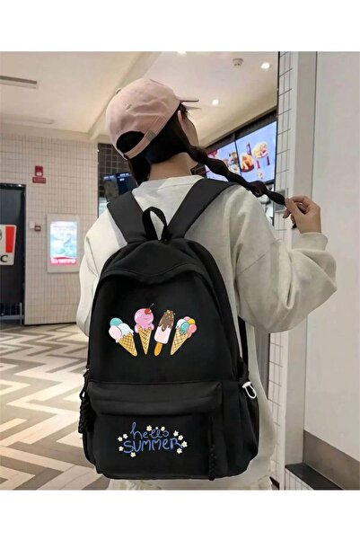 Minga London Black Hello Summer Ice Cream Printed School, Class, Course Backpack