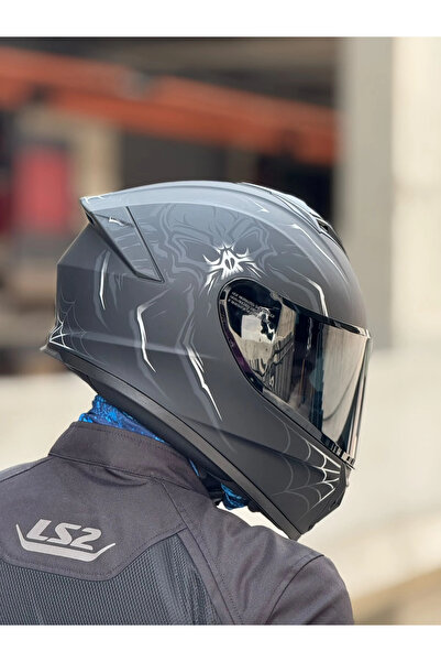50.X ARACHNO MAT SİYAH-GRİ KASK (SİYAH VİZÖR)