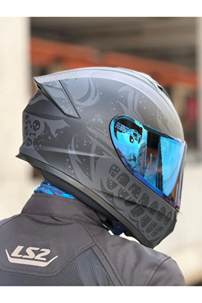 Givi 50.X BONES MAT SİYAH-GRİ KASK (MAVİ VİZÖR)