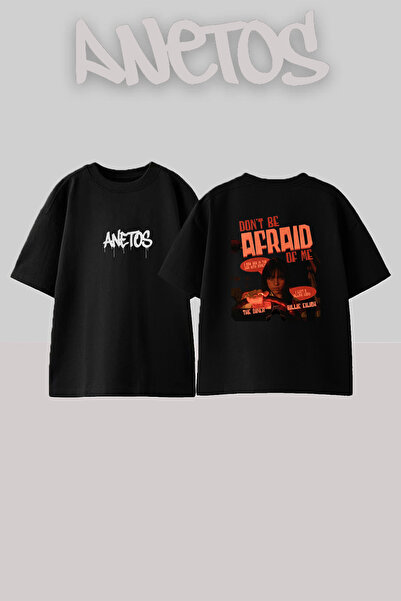 Anetos Μπλουζάκι Billie Eilish_58 με στάμπα σχεδίου, Unisex, Oversize, Μαύρο