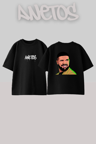 Anetos Drake_26 Design Printed Unisex Oversize Black Tshirt
