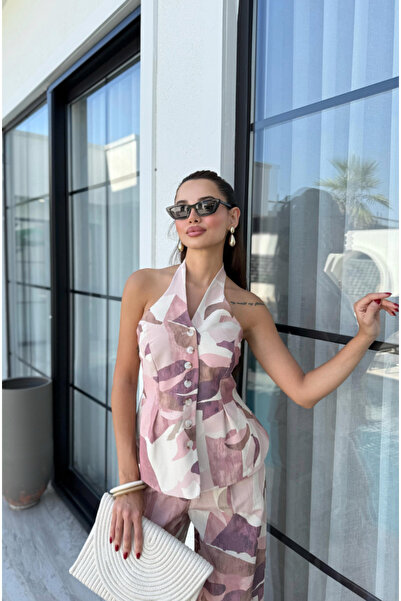 Perry Boutique طقم سترة وبنطلون من الكتان المزخرف للنساء