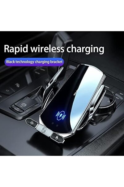 Generic Wireless Car Charger & Phone Holder, 15W Fast Wireless Charging Car Mount, Smart Auto-Clamping Windshield & Dashboard Phone Holder, Adjustable Magnetic Alignment, USB Cable Included, Silver