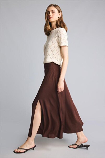 DeFacto A-Line Slit Linen Blend Maxi Skirt (26 Sm)