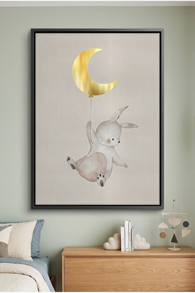 Jasmine Art Gold Moon Bunny Kids Wall Art | Portrait Framed Canvas Print with...