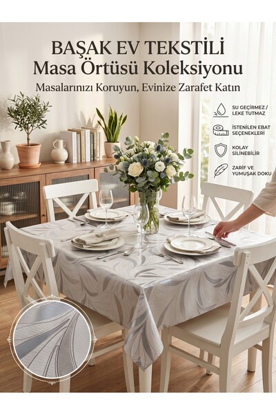 Başak Ev Tekstili Silver Shiny Pvc Tablecloth - Wipeable, Stain Resistant, Ki...