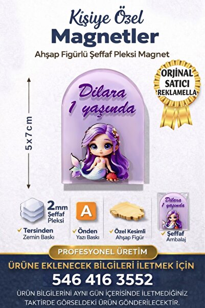reklamella Deniz Kızı Temalı Figürlü Pencere Kesimli Doğum Günü Magneti Organ...