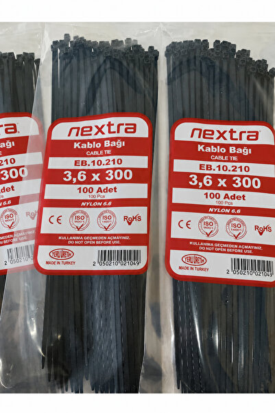 NEXTRA 3.6X300 Plastik Cırt Kelepçe Kablo Bağı Siyah 100'Lu Paket