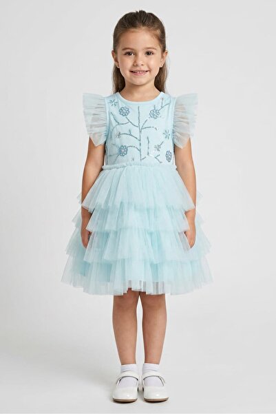 Luna Moon Kids Girl Ruffle Sleeve Sequins Dress, Blue