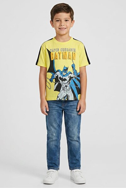 DC x Batman Kids Boy Crew Neck Short Sleeves Graphic Print T-Shirt, Yellow