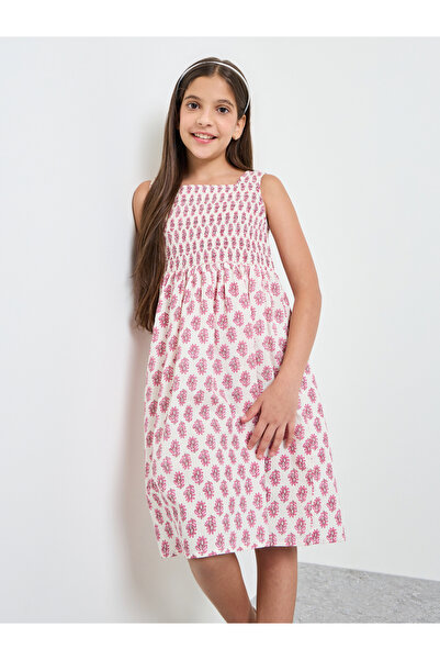 Styli Teen Girls All Over Print Square Neck Dress