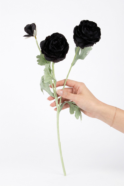 Yapay Çiçek Deposu Yapay Çiçek 3lü Şakayık Ranunculus Dalı 50 cm Siyah