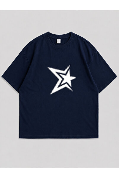 ZİYMO TRICOU UNISEX Y2K CU IMPRIMEU STELE, MĂRIME MARE, ALBASTRU MARIN