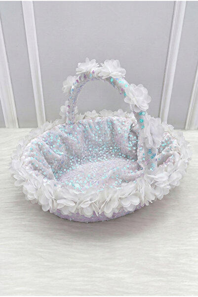 ZEYMERADE White Janjan Bridal Henna Night Basket, Sparkling Sequin Velvet and...