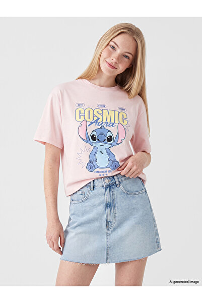 LC Waikiki Xside Pink Stitch Printed Soft Touch Women's T-Shirt