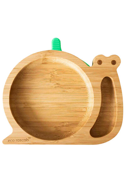 eco rascals Πιάτο από μπαμπού με θήκες και σιλικόνη σε σχήμα πράσινου σαλιγκα...