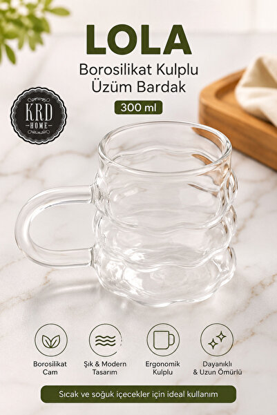 kumkumticaret 300 ml Glass Cup with Handle – Transparent Heat-Resistant Cup f...